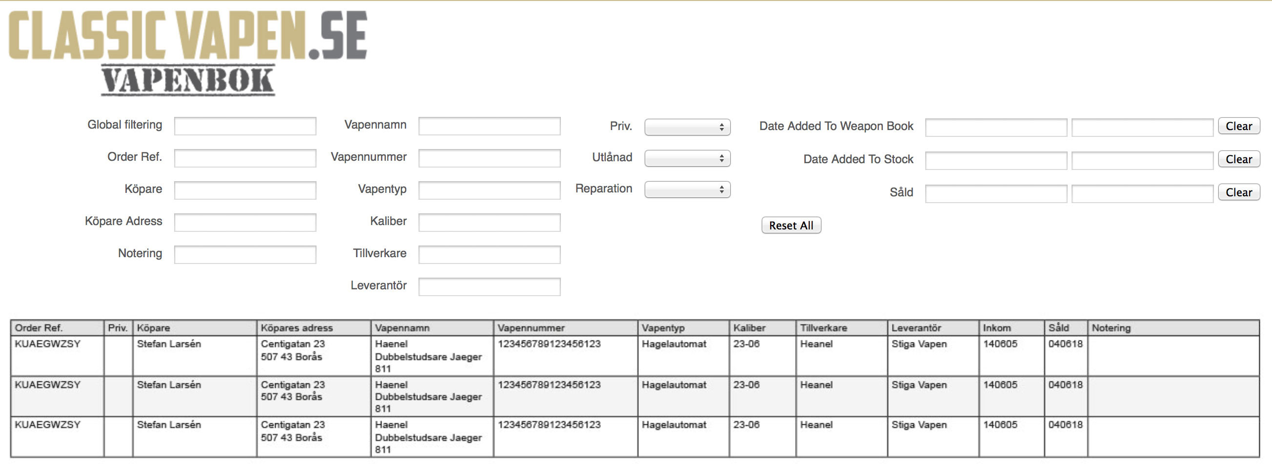 Classic Vapen Weapon Book